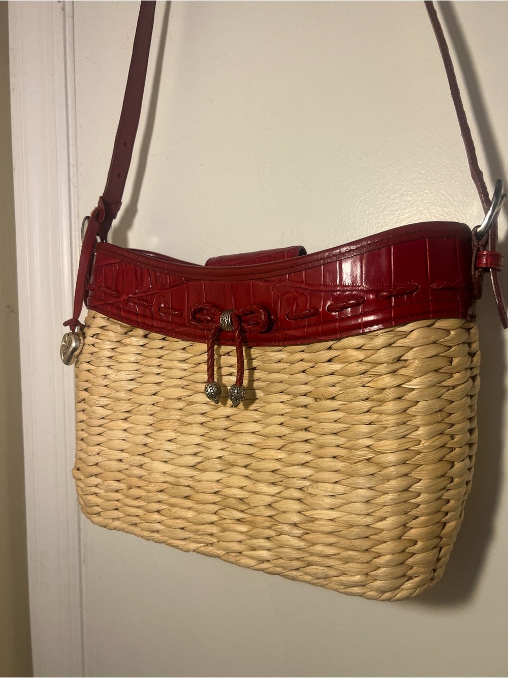 Y2K Vintage Brighton Bow & Silver Heart Red Trim Woven Purse Cottagecore